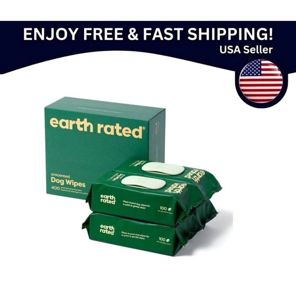Earth Rated Hypoallergenic Dog Wipes, Unscented -‎ 60 ct x 5, 300 Wipes